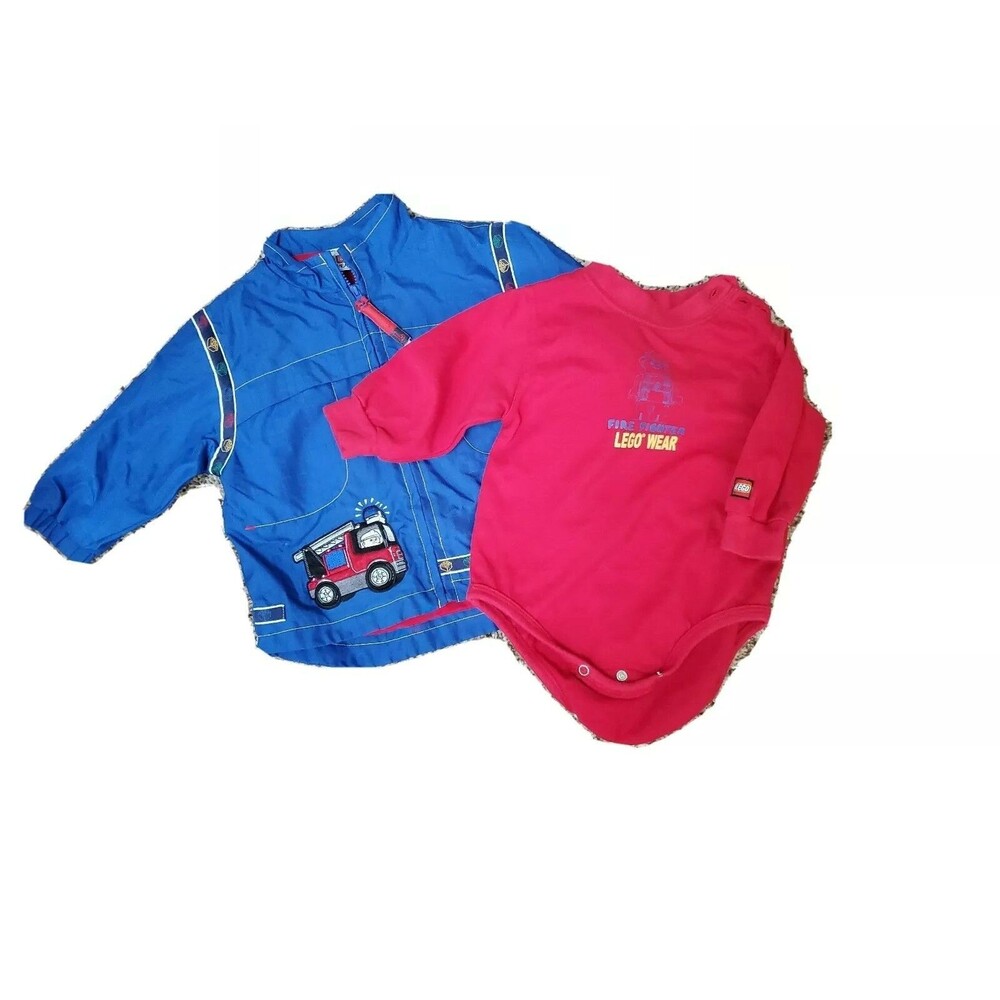 Boy's Lego wear set long sleeve red shirt and windbreaker jacket blue 12 month